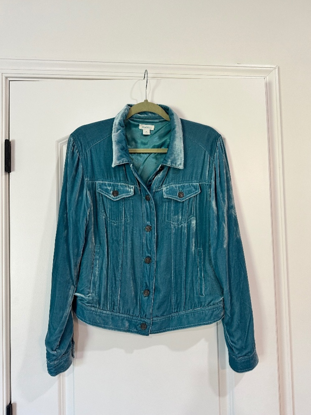Wren Crushed Velvet Teal Trucker Jacket by Sundance